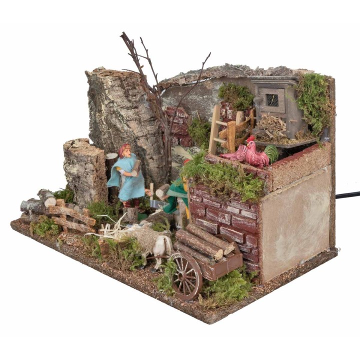 Pair of 10 cm moving woodcutters with a farm