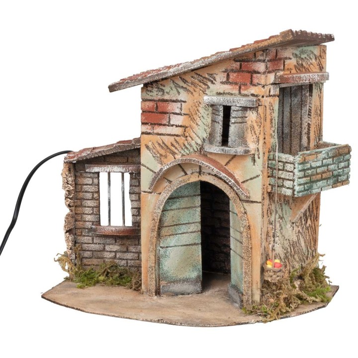Rustic house with moving fruit basket cm 32x19x33 h