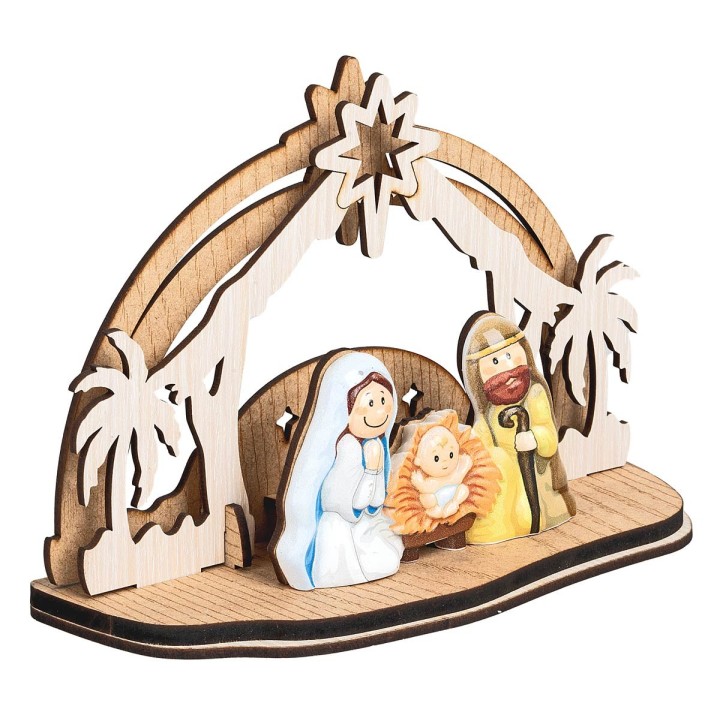 Natività in blocco con capanna legno completa di illuminazione