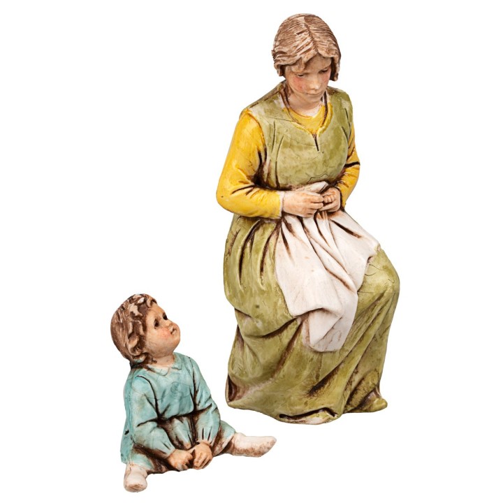 Mujer que remienda con niño serie 10 cm Landi Moranduzzo