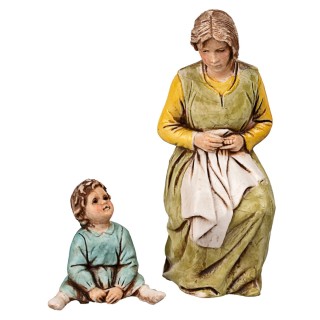 Donna che rammenda con bambino serie 10 cm Landi Moranduzzo
