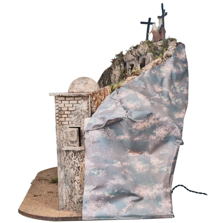 Presepe Pasquale illuminato con grotte e sepolcro cm 73x45x55 h