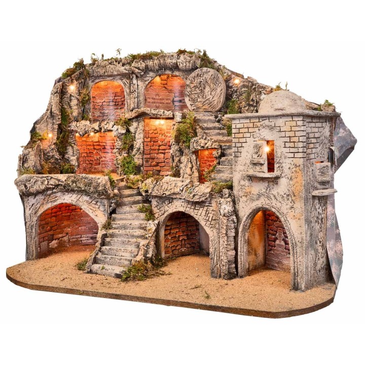 Presepe Pasquale illuminato con grotte e sepolcro cm 73x45x55 h