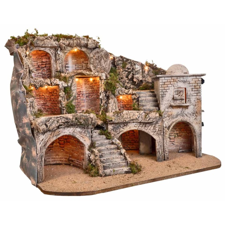 Presepe Pasquale illuminato con grotte e sepolcro cm 73x45x55 h