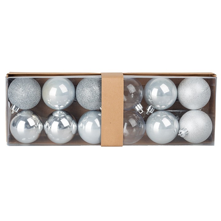 Juego de 12 bolitas plata ø 6 cm para árbol de Navidad