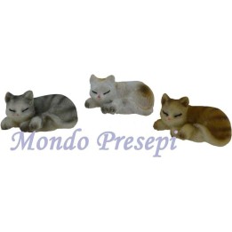 Set 3 gatti sdraiati assortiti 2,5 cm in resina
