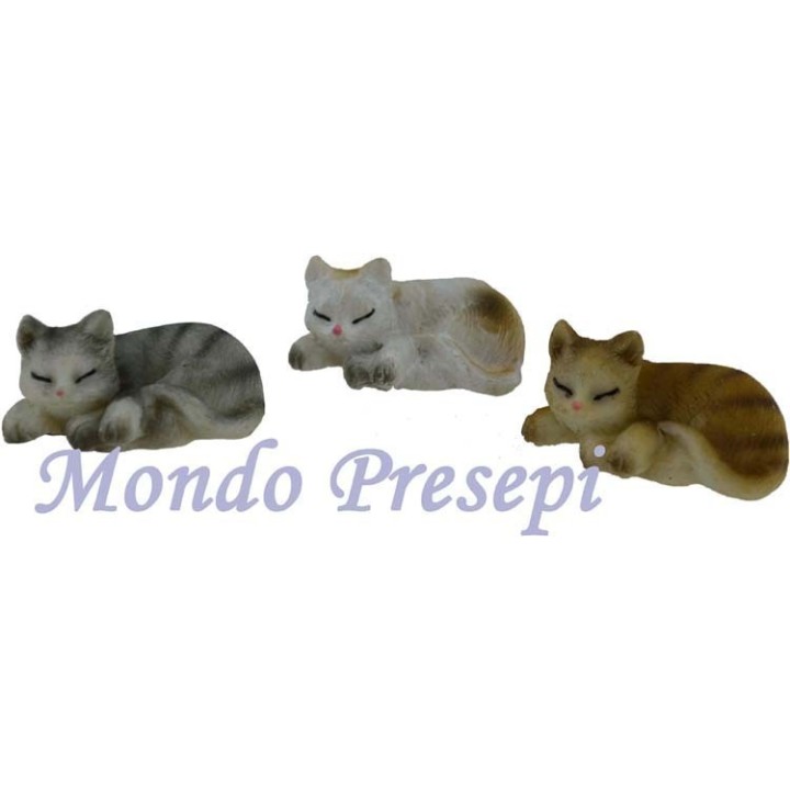 Set 3 gatti sdraiati assortiti 2,5 cm in resina