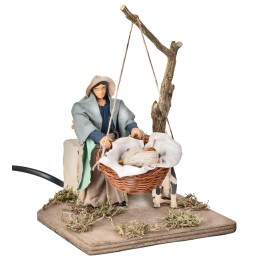 Madre con niño en la cesta en movimiento 12 cm