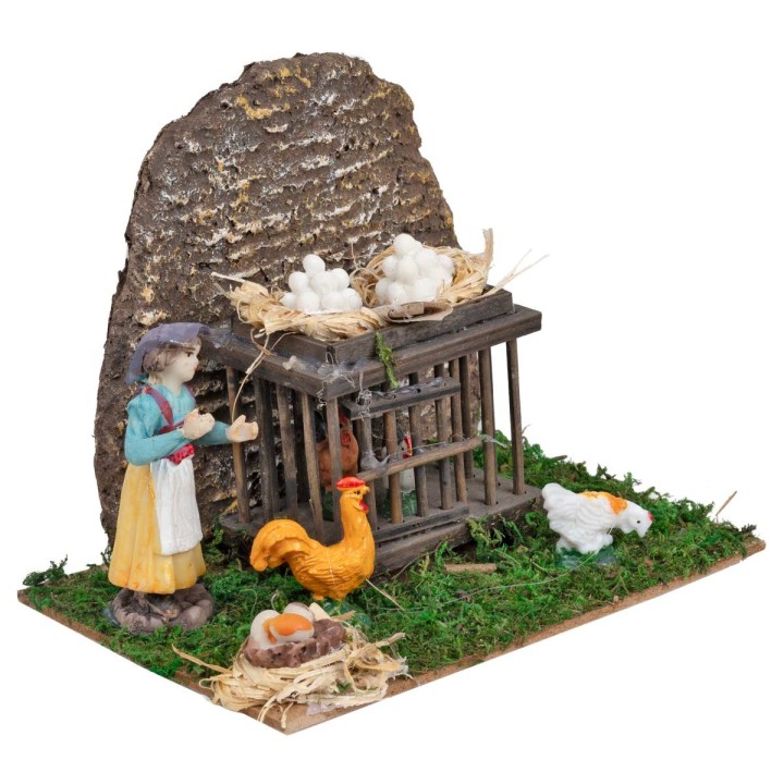 Pollaio con contadina e galline cm 15x11x12 h