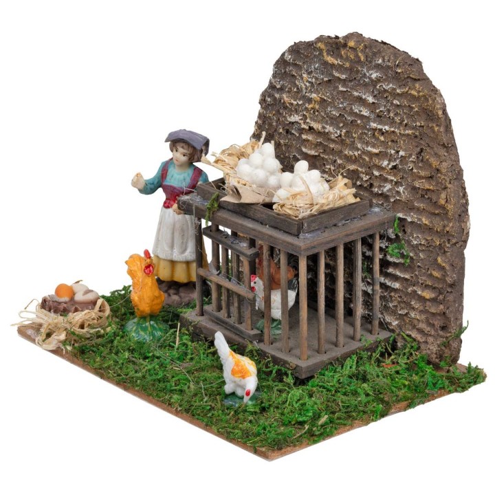 Pollaio con contadina e galline cm 15x11x12 h