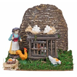 Pollaio con contadina e galline cm 15x11x12 h