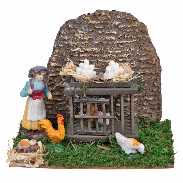 Pollaio con contadina e galline cm 15x11x12 h