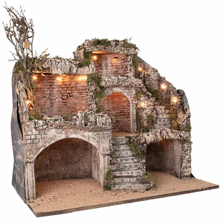 Presepe Pasquale illuminato con grotte cm 62x45x60 h
