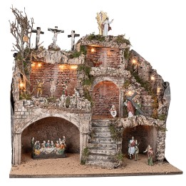 Pesebre de Pascua iluminado completo con estatuas de 62x45x60h