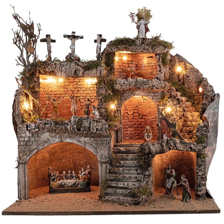 Pesebre de Pascua iluminado completo con estatuas de 62x45x60h