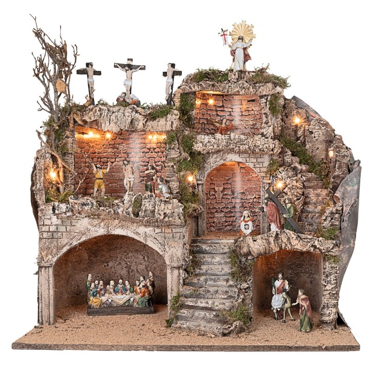 Pesebre de Pascua iluminado completo con estatuas de 62x45x60h