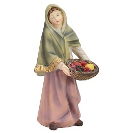 Mujer con cesta de frutas de 14 cm en resina