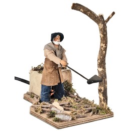 Lumberjack cutting tree in movement 12 cm