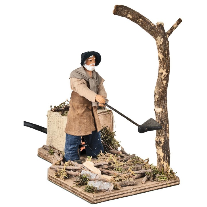 Lumberjack cutting tree in movement 12 cm