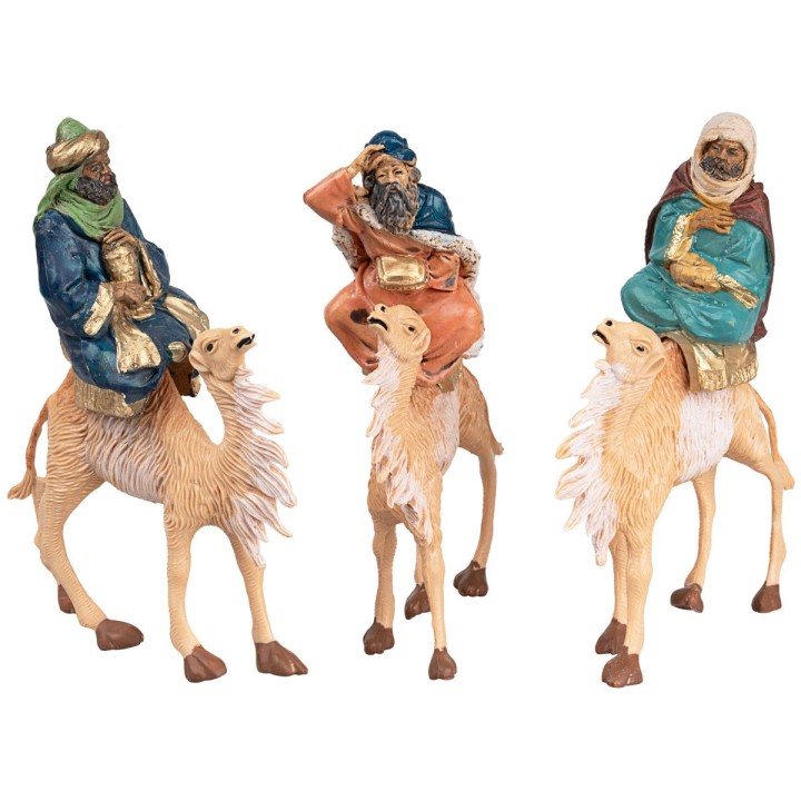 Set tres Reyes Magos en camello serie 10 cm