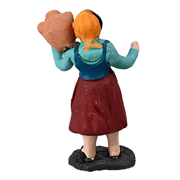 Woman 10 cm with amphora on shoulder in painted terracotta