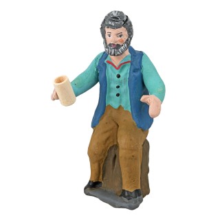 Hombre sentado con vaso en mano de la serie 10 cm en terracota