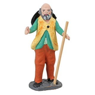 10 cm Shepherd with staff and hat in painted terracotta