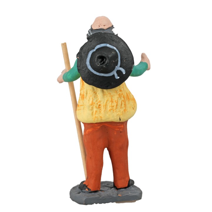Pastor de 10 cm con bastón y sombrero en terracota pintada