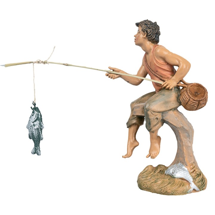 Fisherman with 10 cm Fontanini fishing rod