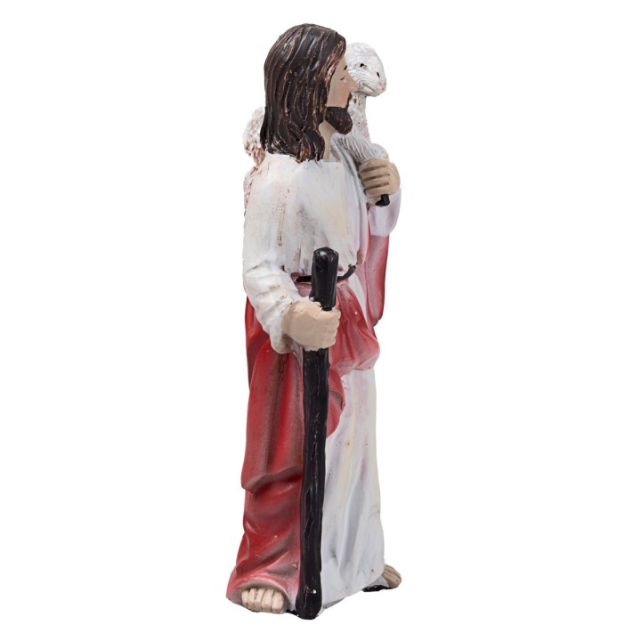Jesús con ovejas 10 cm en resina figuritas pascuales
