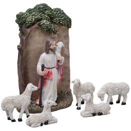 Gesù con pecorelle 10 cm in resina statuine pasquali