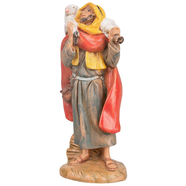 Old pastor with sheep on his shoulders 9.5 cm Fontanini