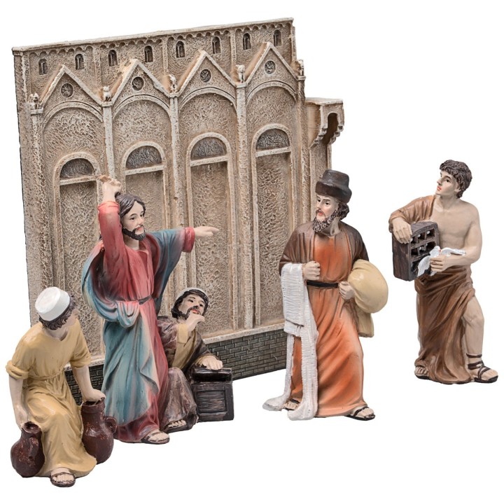 Cacciata dei mercanti dal tempio 10 cm in resina statue pasquali