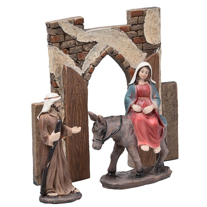 Viaggio Maria e Giuseppe a Betlemme 10 cm in resina statue