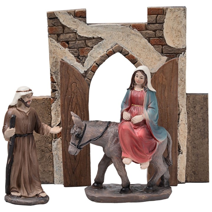 Viaggio Maria e Giuseppe a Betlemme 10 cm in resina statue