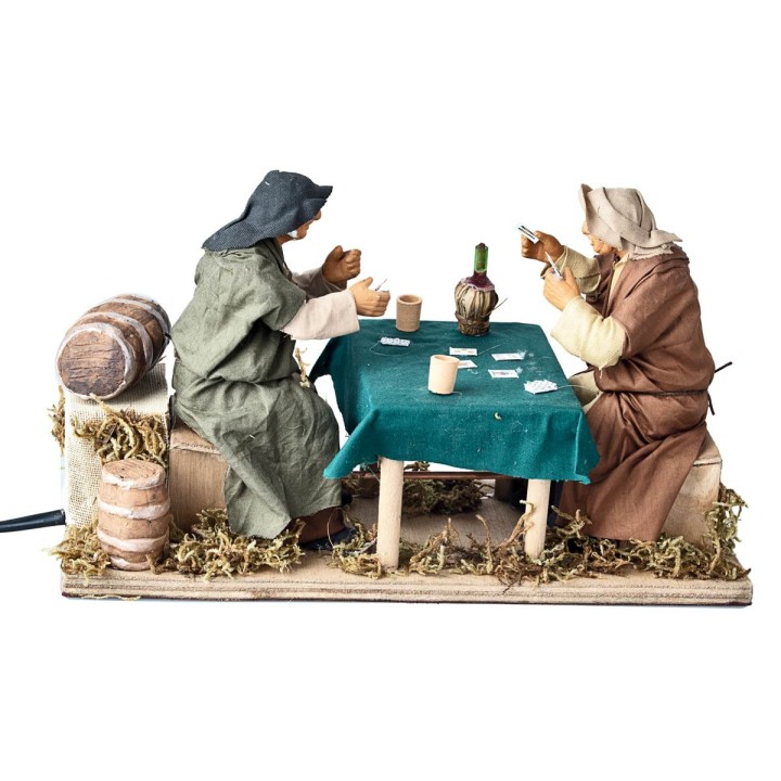 Pair of card players at the table 14 cm in motion