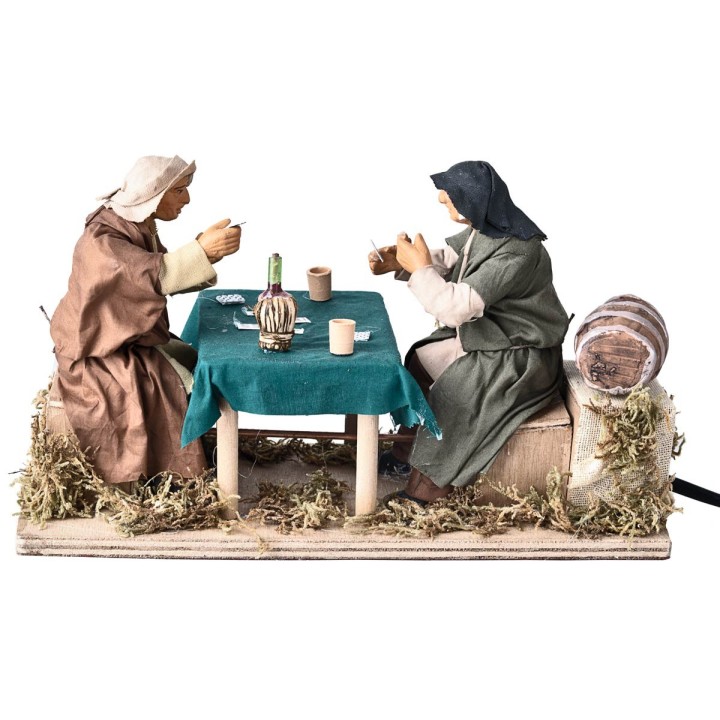 Pair of card players at the table 14 cm in motion