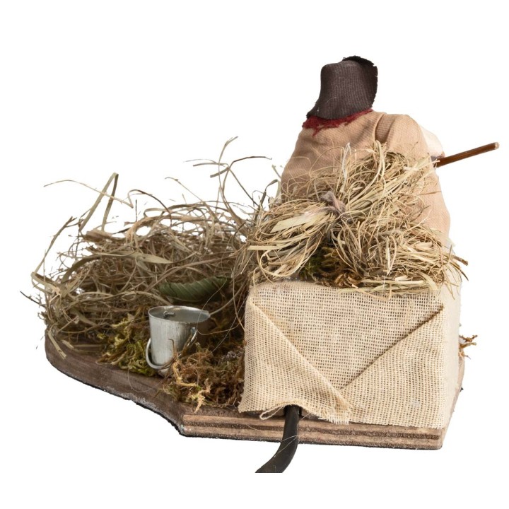 Peasant woman spreading hay 10 cm in motion
