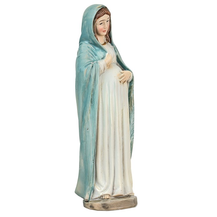 Madonna embarazada con vestimenta clara de 11 cm en resina