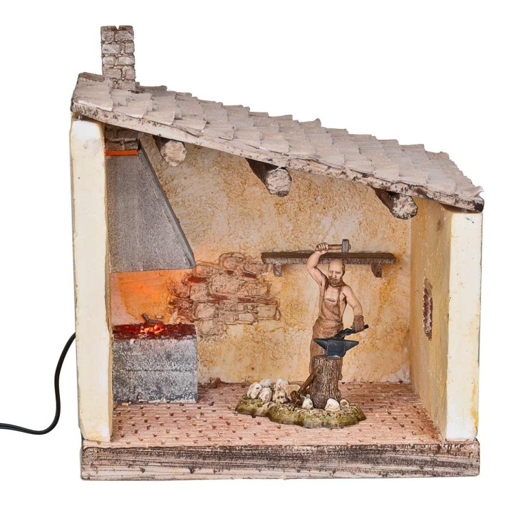 Bottega del fabbro con brace funzionante cm 22x18x24 h