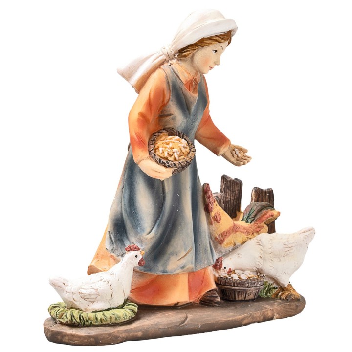 Resin farmer woman feeding the chickens 14 cm