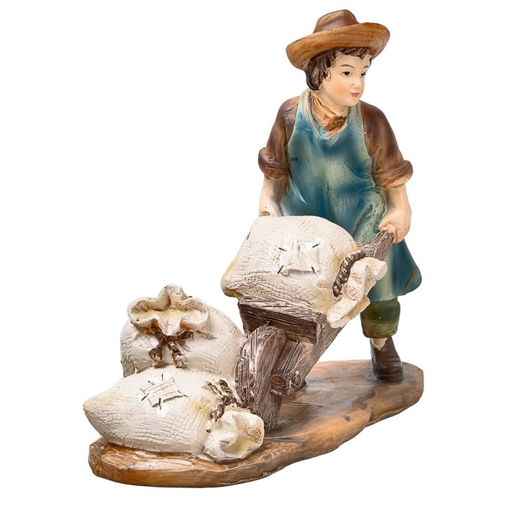 Mugnaio in resina dipinta con carriola serie 10 cm
