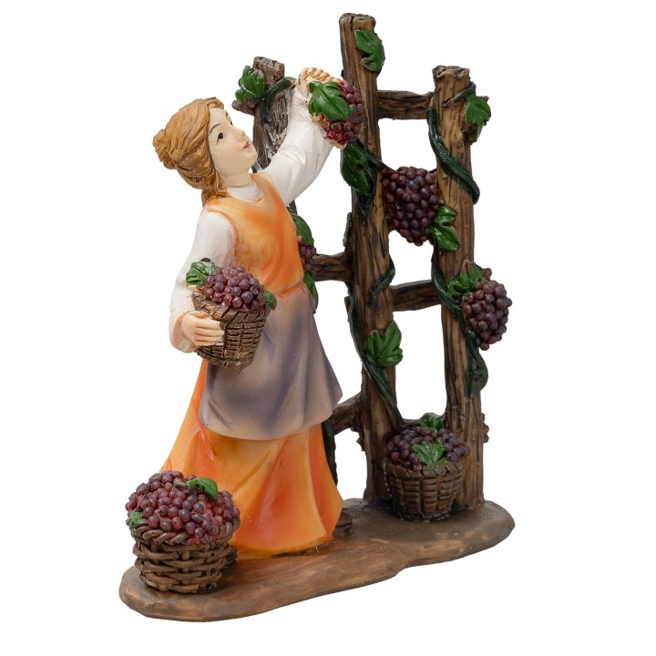 Peasant woman picking grapes in resin 10 cm