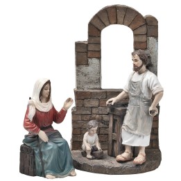 Sacra famiglia bottega da falegname 10 cm in resina
