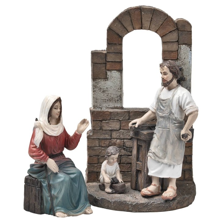 Holy Family Carpenter's Workshop 10 cm in resin