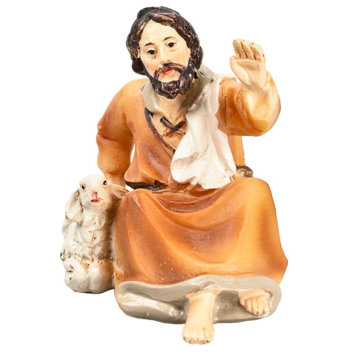 Lying shepherd with sheep series 9 cm in resin