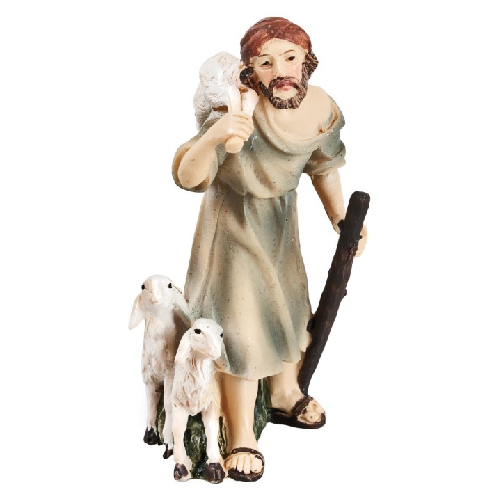 Pastor con bastón y ovejas serie 9/10 cm en resina