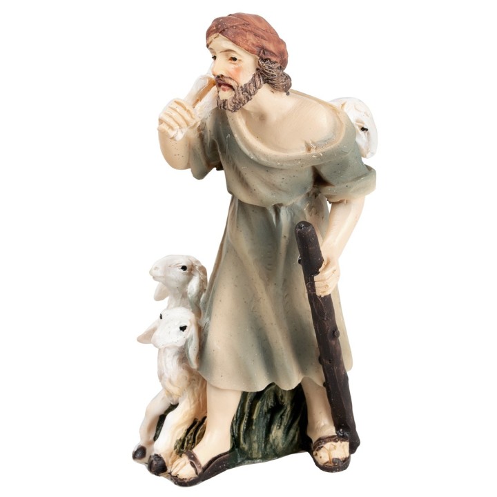 Shepherd with staff and sheep series 9/10 cm in resin