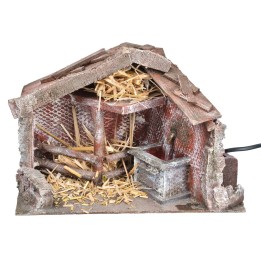 Cabaña de poliestireno con fuente funcional de 29x15x20 cm