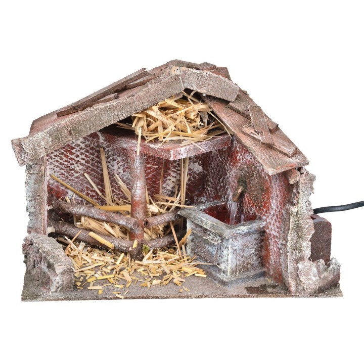 Cabaña de poliestireno con fuente funcional de 29x15x20 cm